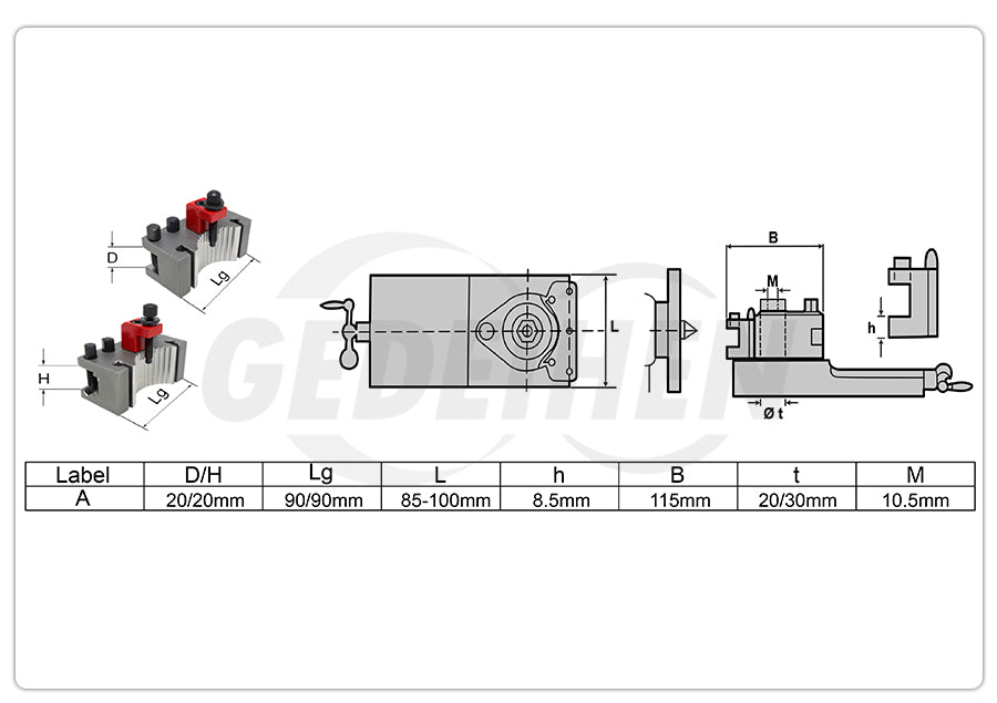 A-type European Quick-Change Tool Holder German-Style 20x20mm Lathe Fixture Set For 150-300mm Bed Swing