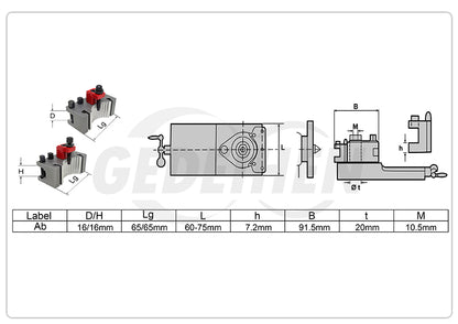 Quick change tool holder lathe European AB hardened tool holder set 16x16mm tool holder suitable for 135-260mm bed swing